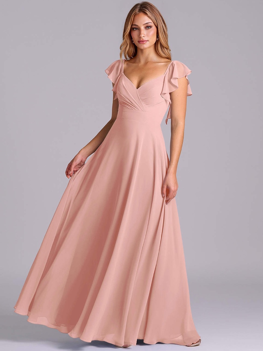 Azazie Leilani Dusty Rose A-Line Pleated Chiffon Dress size 14 bridesmaid